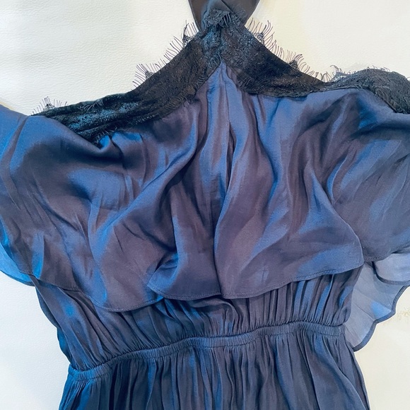 NWT (XS) Aqua popover lace inset halter long midi maxi navy black open shoulder - Picture 4 of 11
